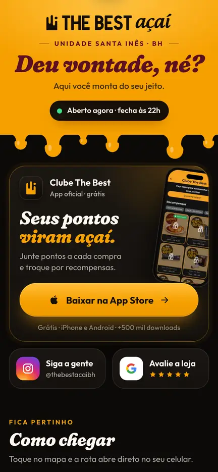 Bio site da The Best Açaí, unidade Santa Inês